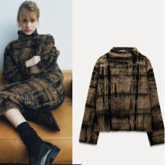 Zara Plaid Jacquard Knit Pencil Skirt and Mock Neck Top Set - Med. - Picture 5 of 12